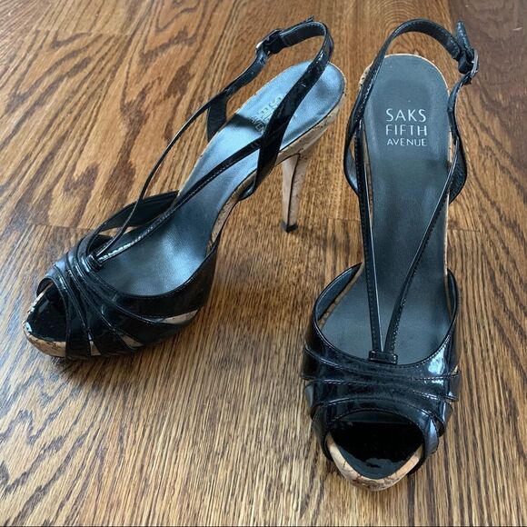Saks Fifth Avenue Shoes - Saks Fifth Ave black leather cork stilettos